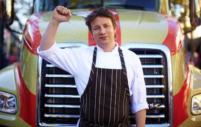 Jamie Oliver teaches children in Southern California about healthy eating