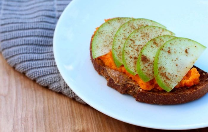 Sweet Potato Toast with Almond Butter and Sliced Apples