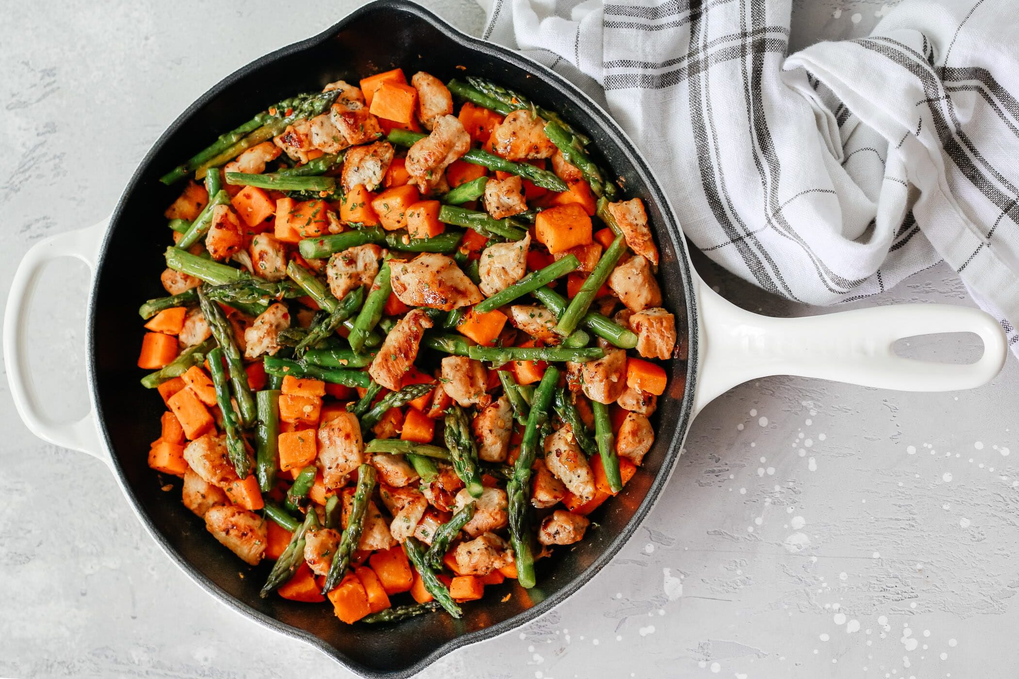 Cheap dinner ideas: Asparagus Sweet Potato Chicken Skillet