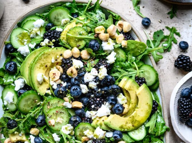 Blackberry, avocado and arugua salad