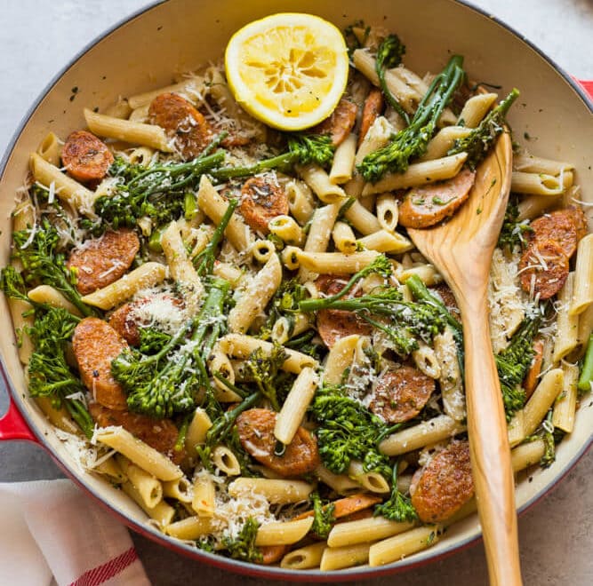 Chicken sausage and broccolini pasta
