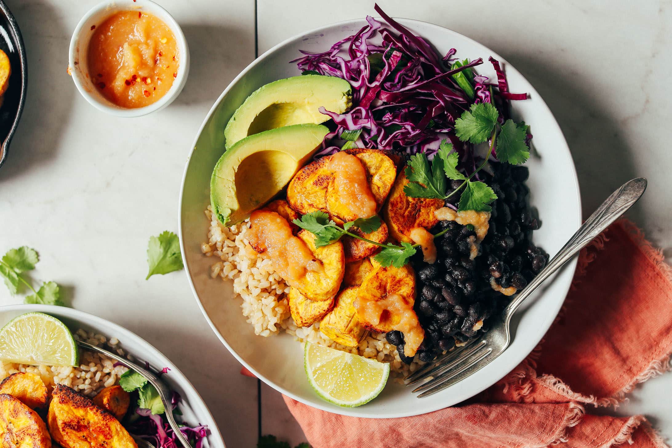 Roasted plantain and black bean bowl