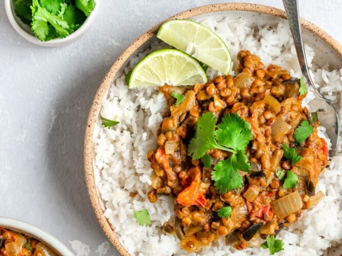 Eggplant and lentil curry