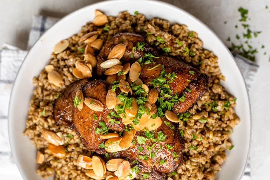 Freekeh with Chicken (Ancient Grain with Chicken and Almonds)