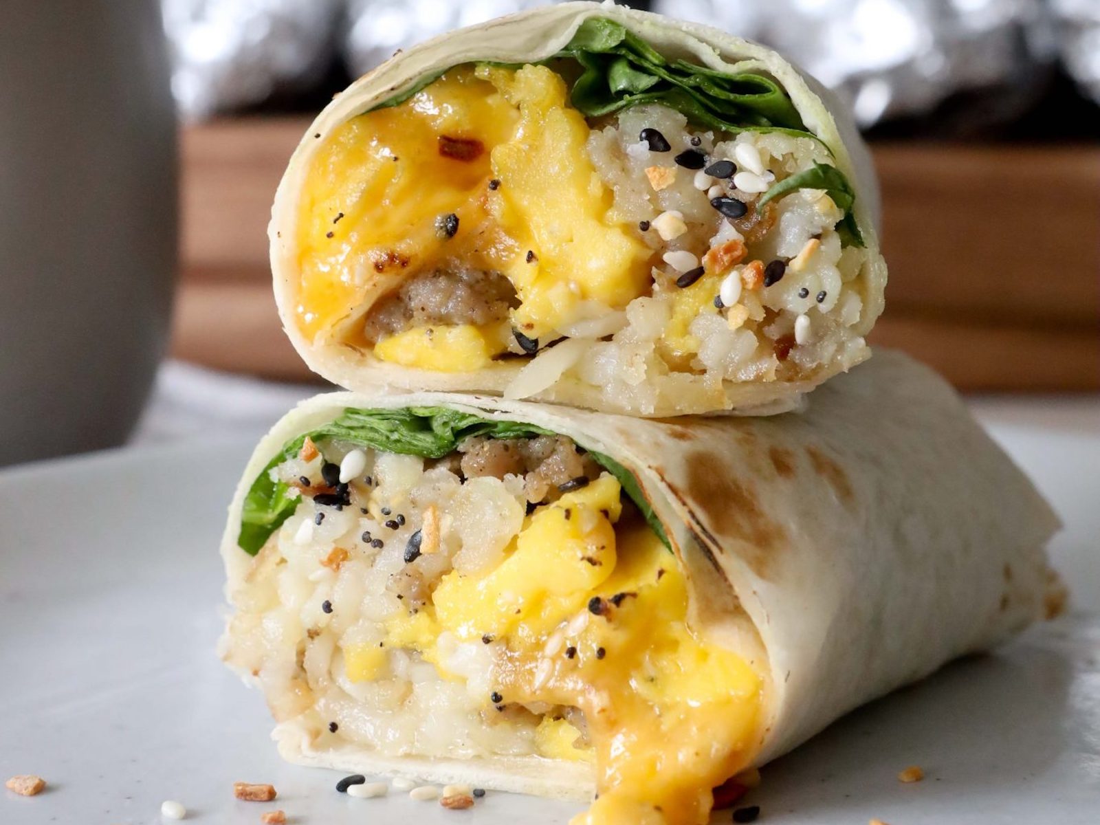 healthy breakfast burrito recipes: everything bagel
