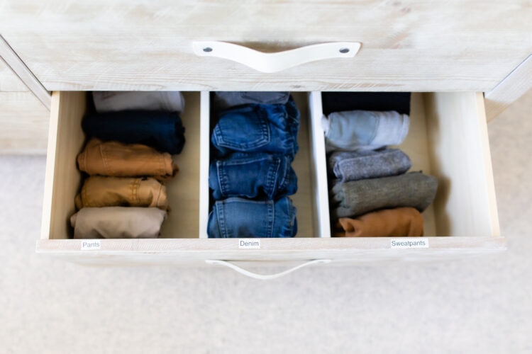 pants neatly organized with dividers