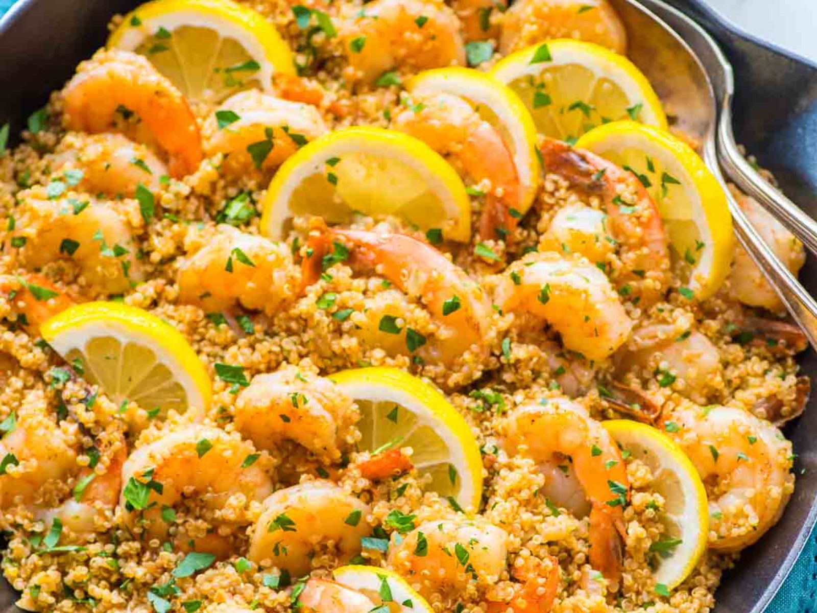 High-Protein Lunch Ideas, Garlic Shrimp Quinoa, Courtesy of WellPlated