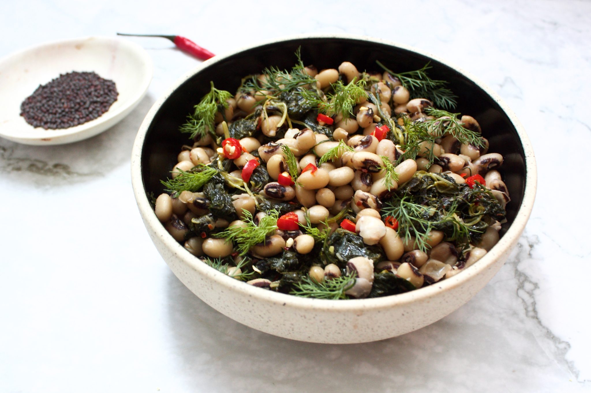 Herby Black Eyed Peas With Chicken and Spinach