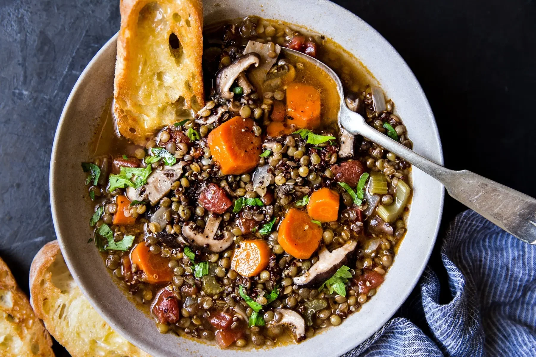 healthy mushroom recipes: Lentil Soup With Quinoa And Mushrooms 