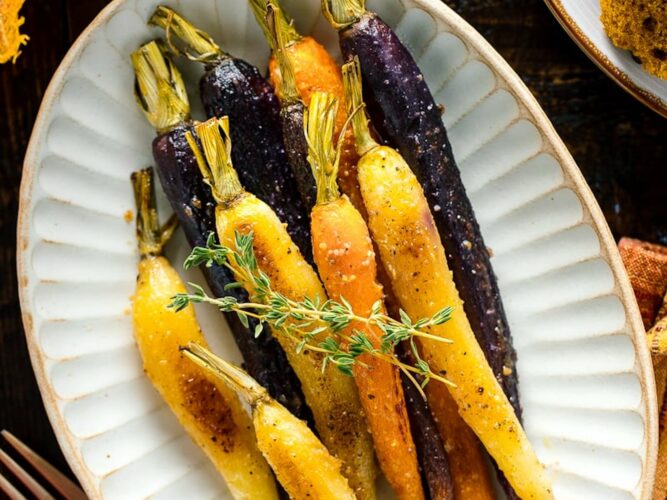 Maple and miso glazed carrots