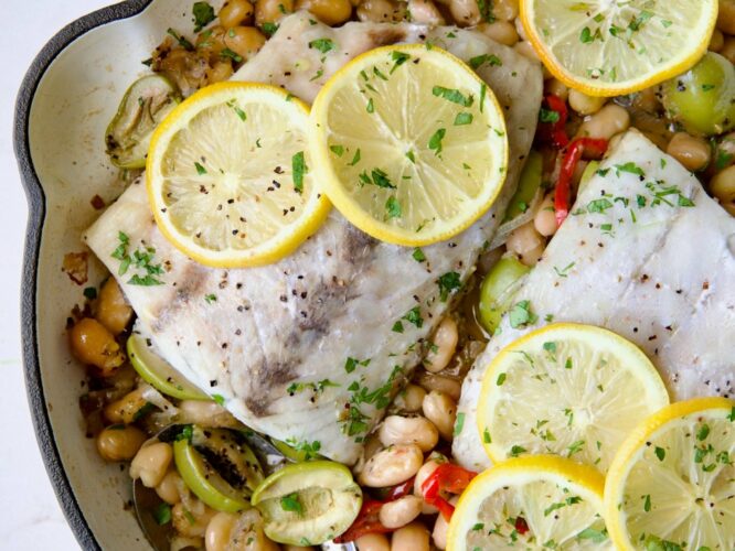 Fish and white bean skillet