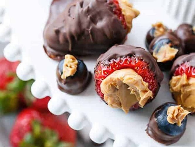 Peanut butter stuffed chocolate-dipped berries
