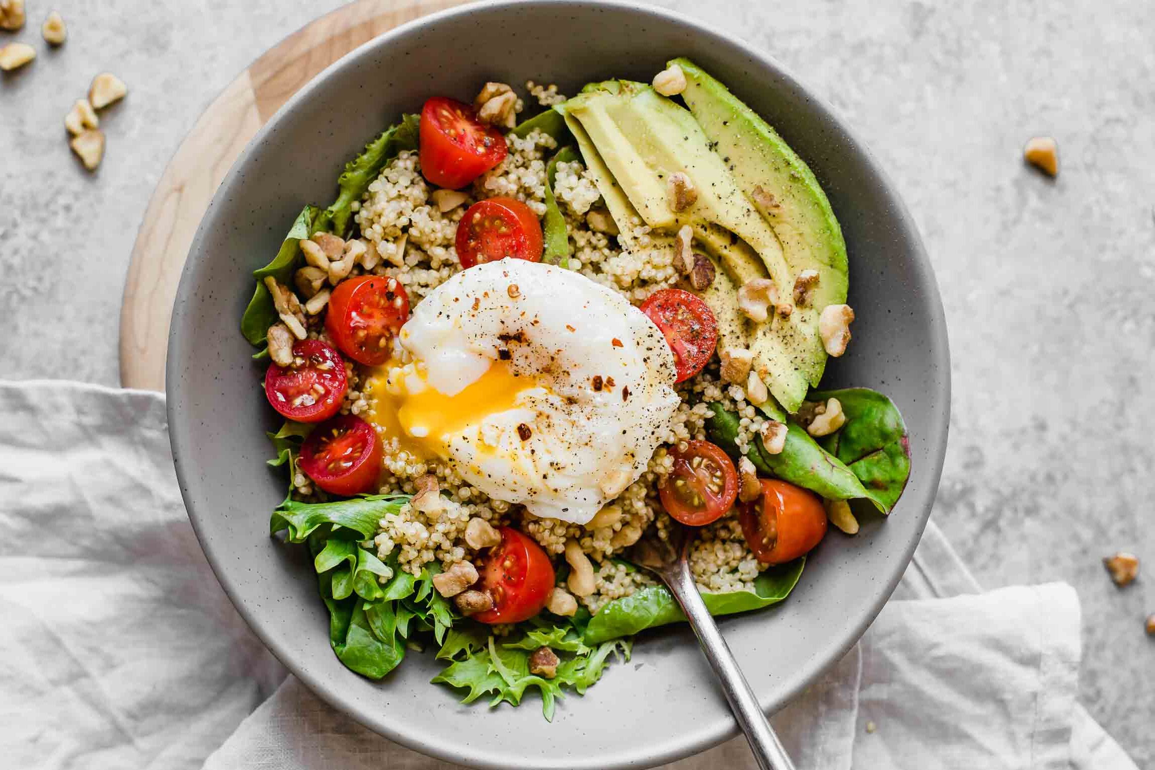 high protein salad: Poached Egg & Avocado Breakfast Salad