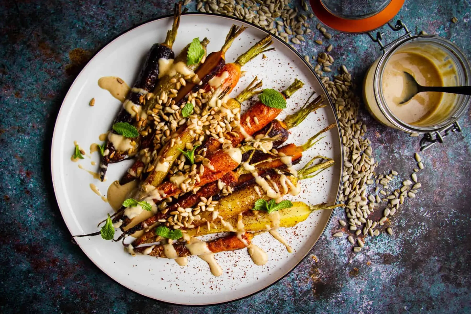 Sumac Roasted Carrots with Mint and Sunflower Dressing