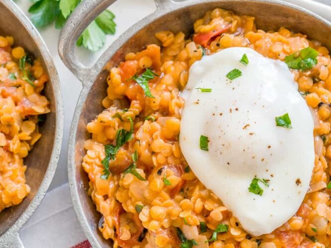 Red Lentils with Poached Eggs