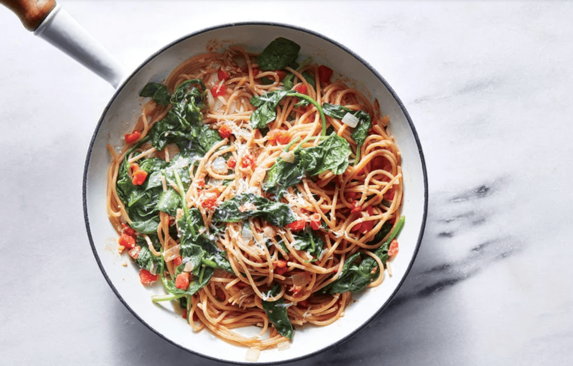 One pot tomato spinach pasta