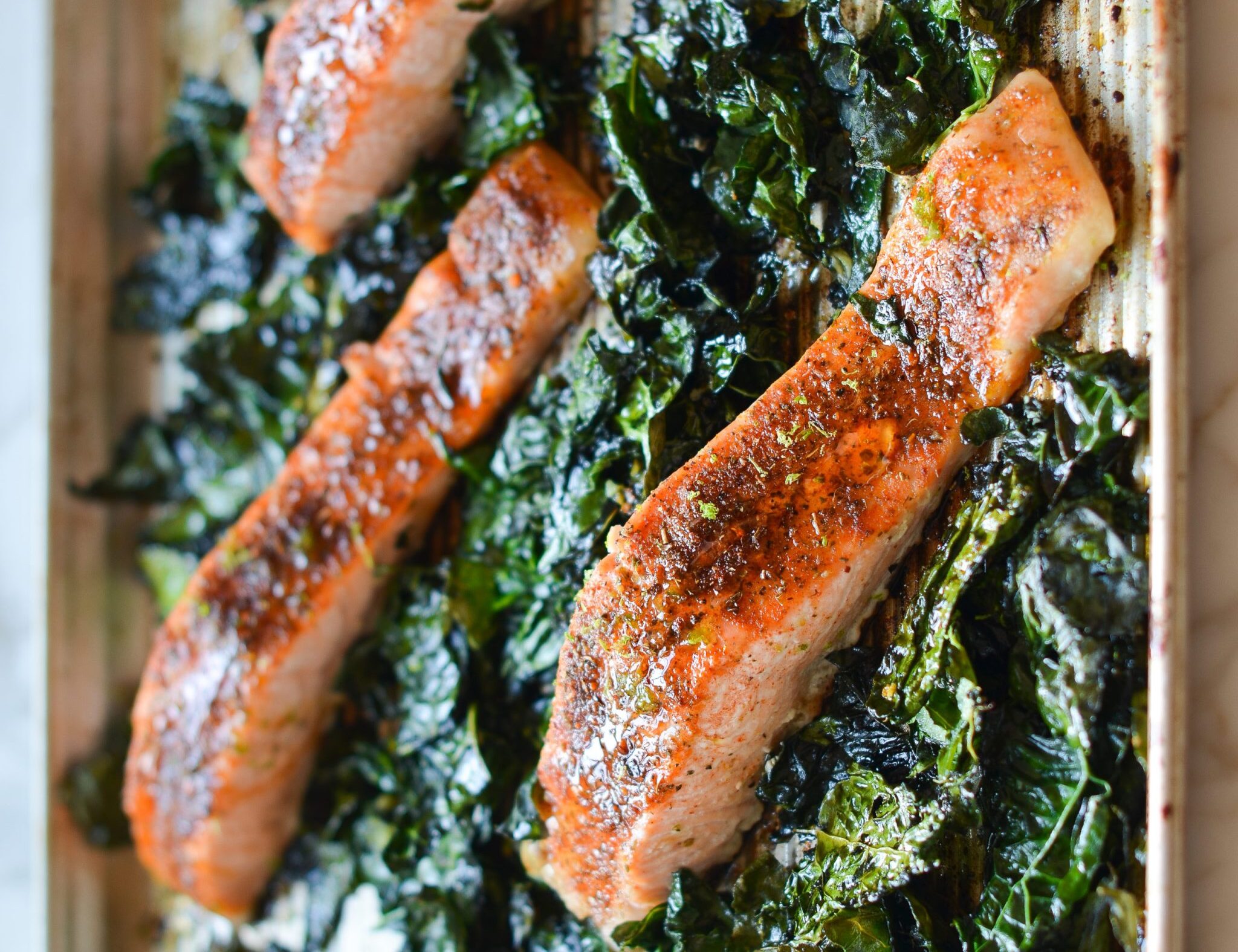 Sheet-Pan Blackened Salmon with Garlicky Kale