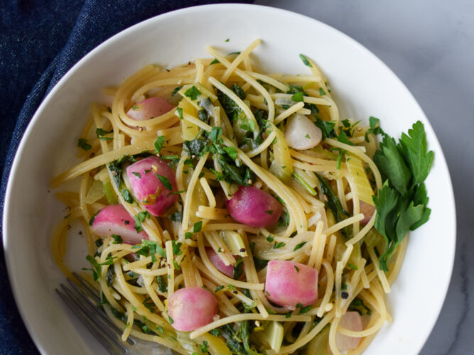 Spring pasta with radishes