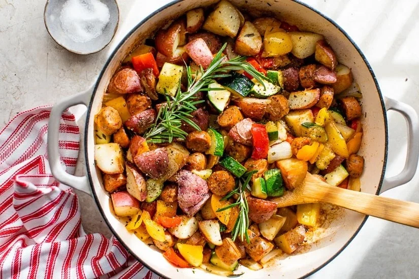Summer Vegetables With Sausage and Potatoes Skillet