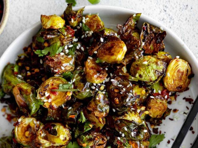 Chili garlic air fryer Brussels sprouts