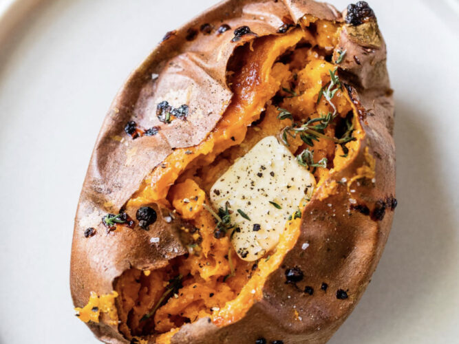air fryer sweet potato with butter and herbs