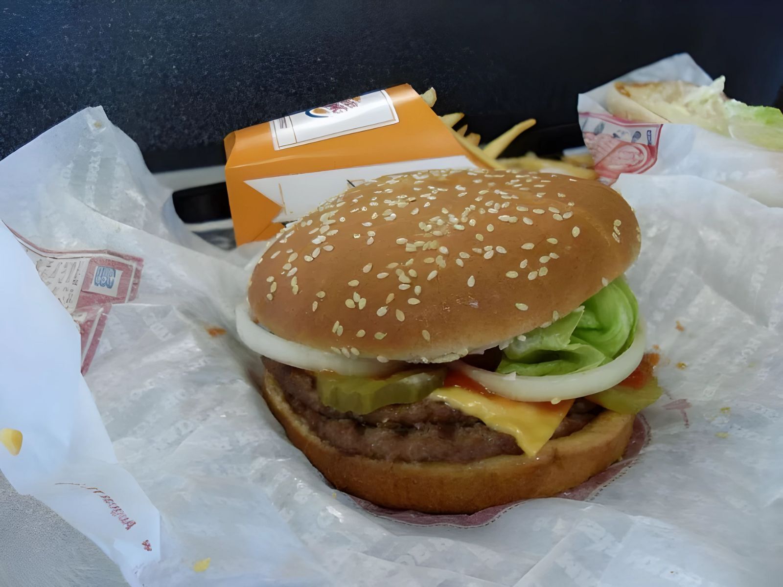 low-calorie fast food: Burger King double cheeseburger