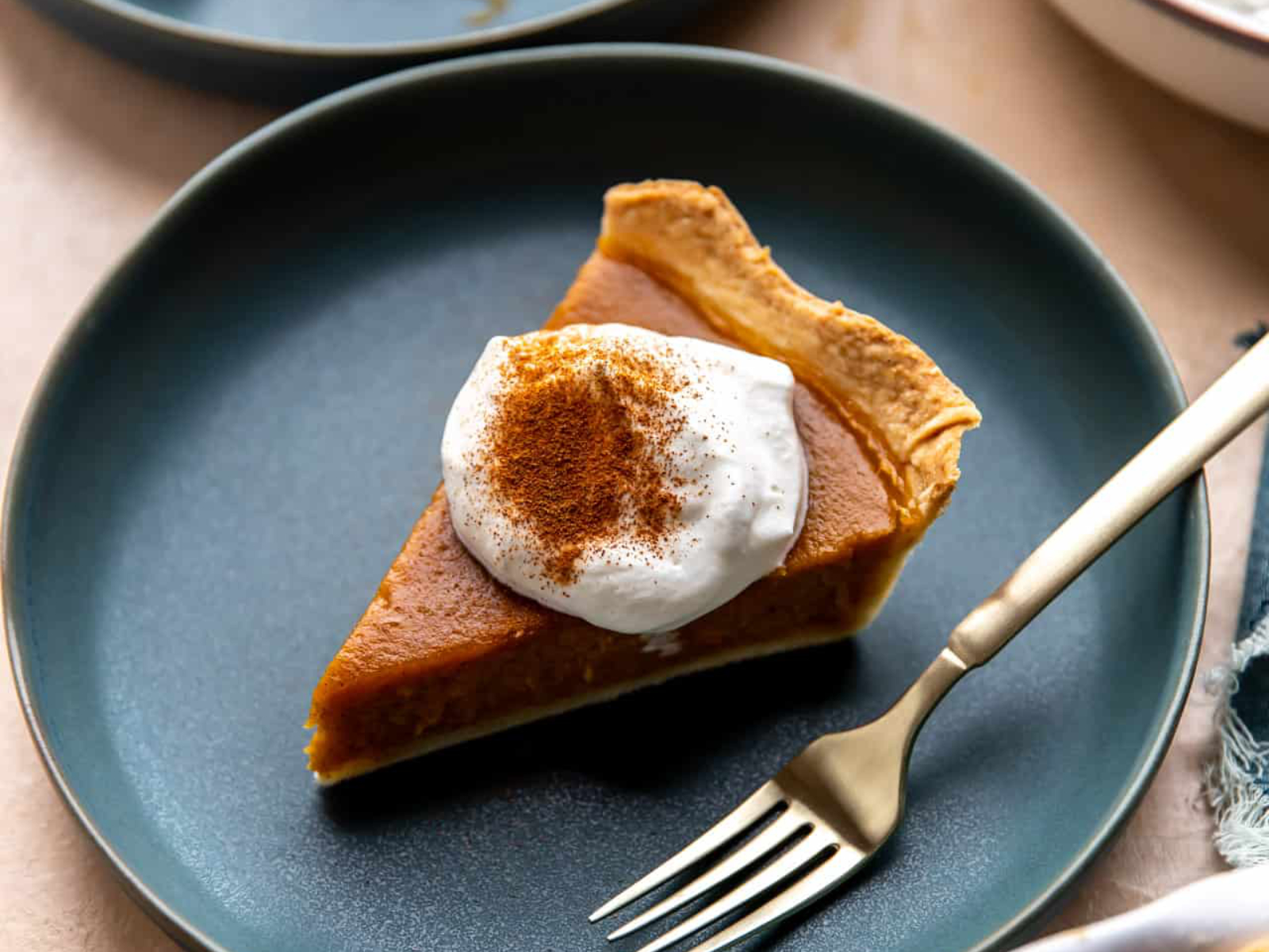 slice of butternut squash pie with whipped cream and cinnamon