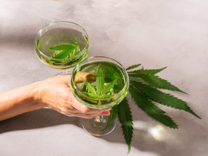 cocktail with cannabis leaf