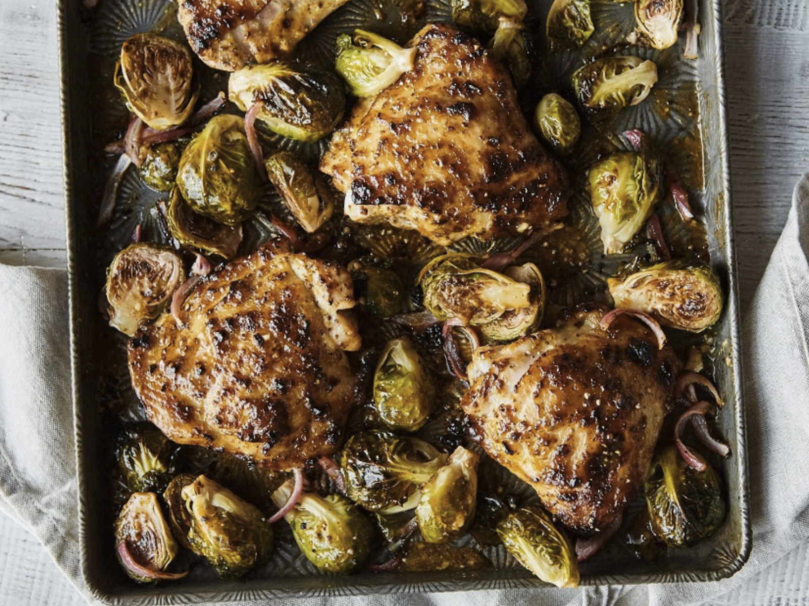 Honey Mustard Sheet Pan Chicken with Brussels Sprouts