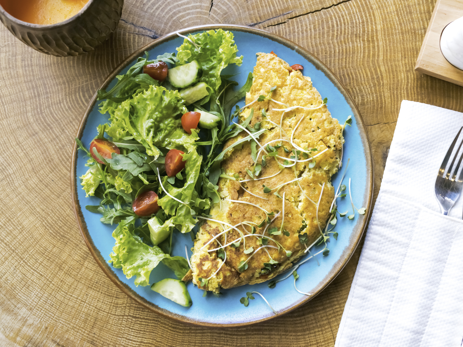 chickpea omelet with a side salad
