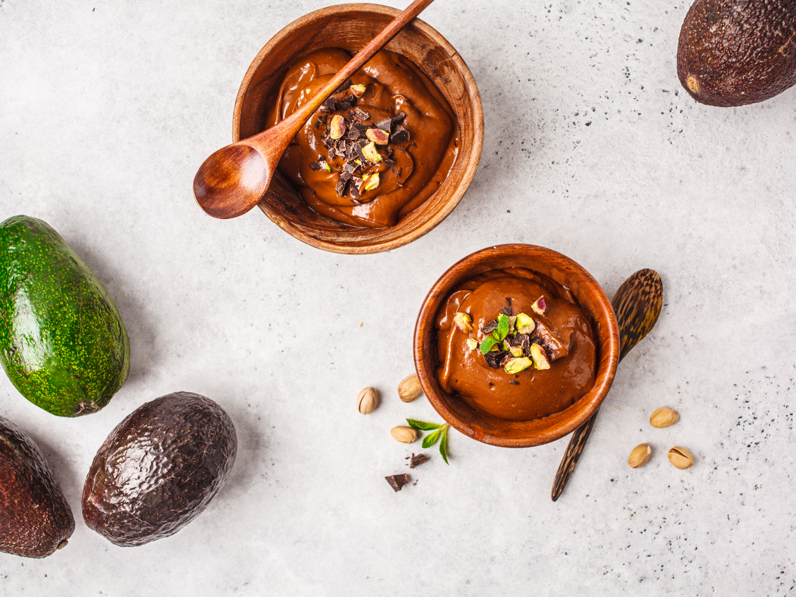 chocolate avocado mousse in bowls