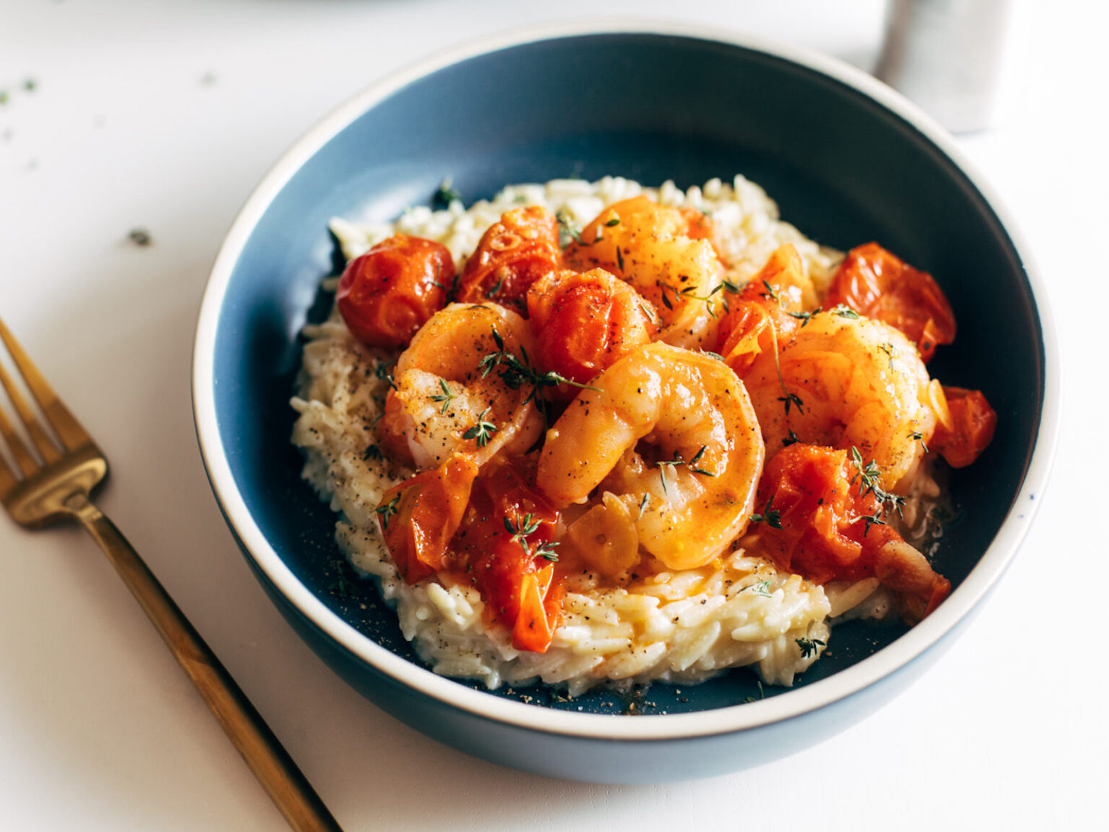Healthy Shrimp Recipes, Tomato Parmesan Orzo, Courtesy of Pinch of Yum