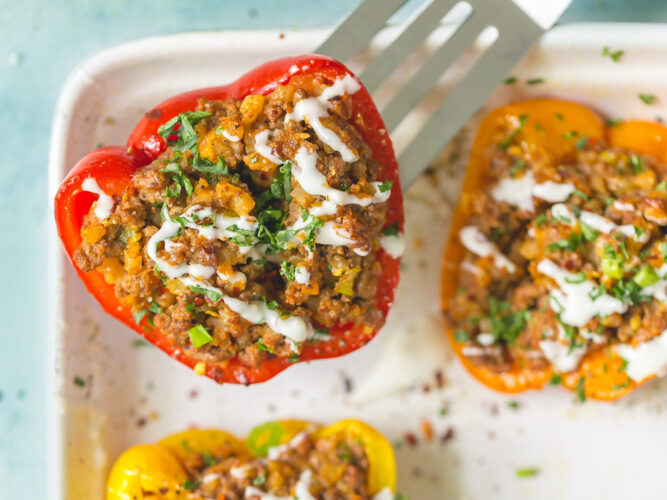 Curried lamb stuffed peppers