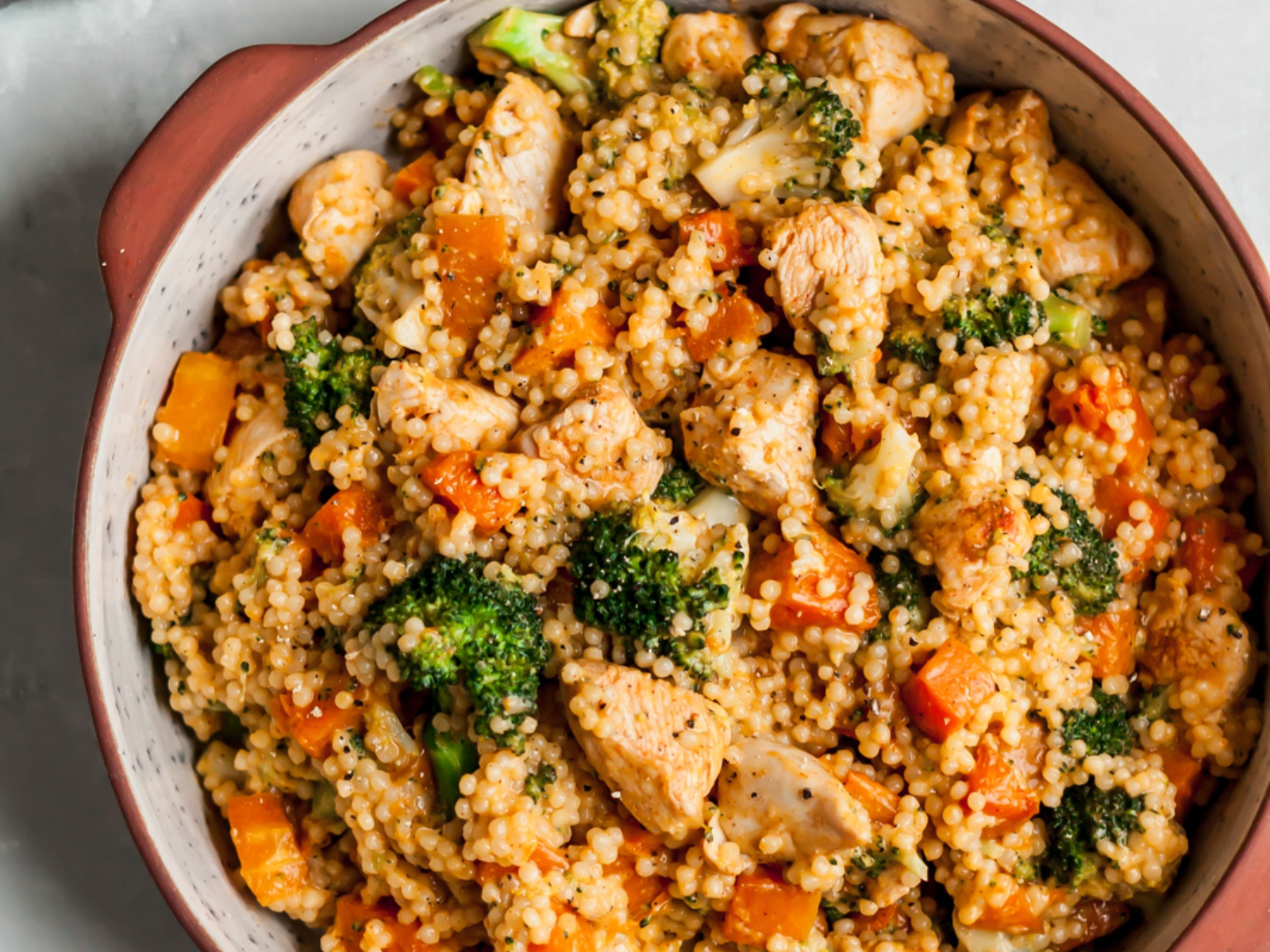 Roasted Butternut Squash, Broccoli Cheddar Chicken Couscous