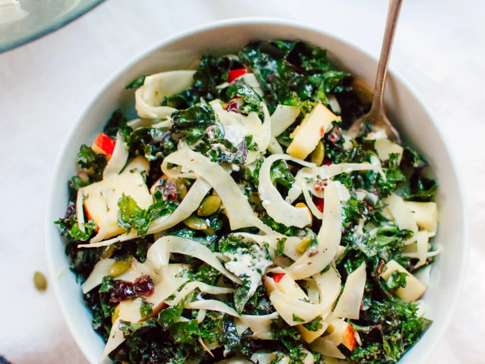 Autumn Kale Salad with Fennel, Honeycrisp, and Goat Cheese