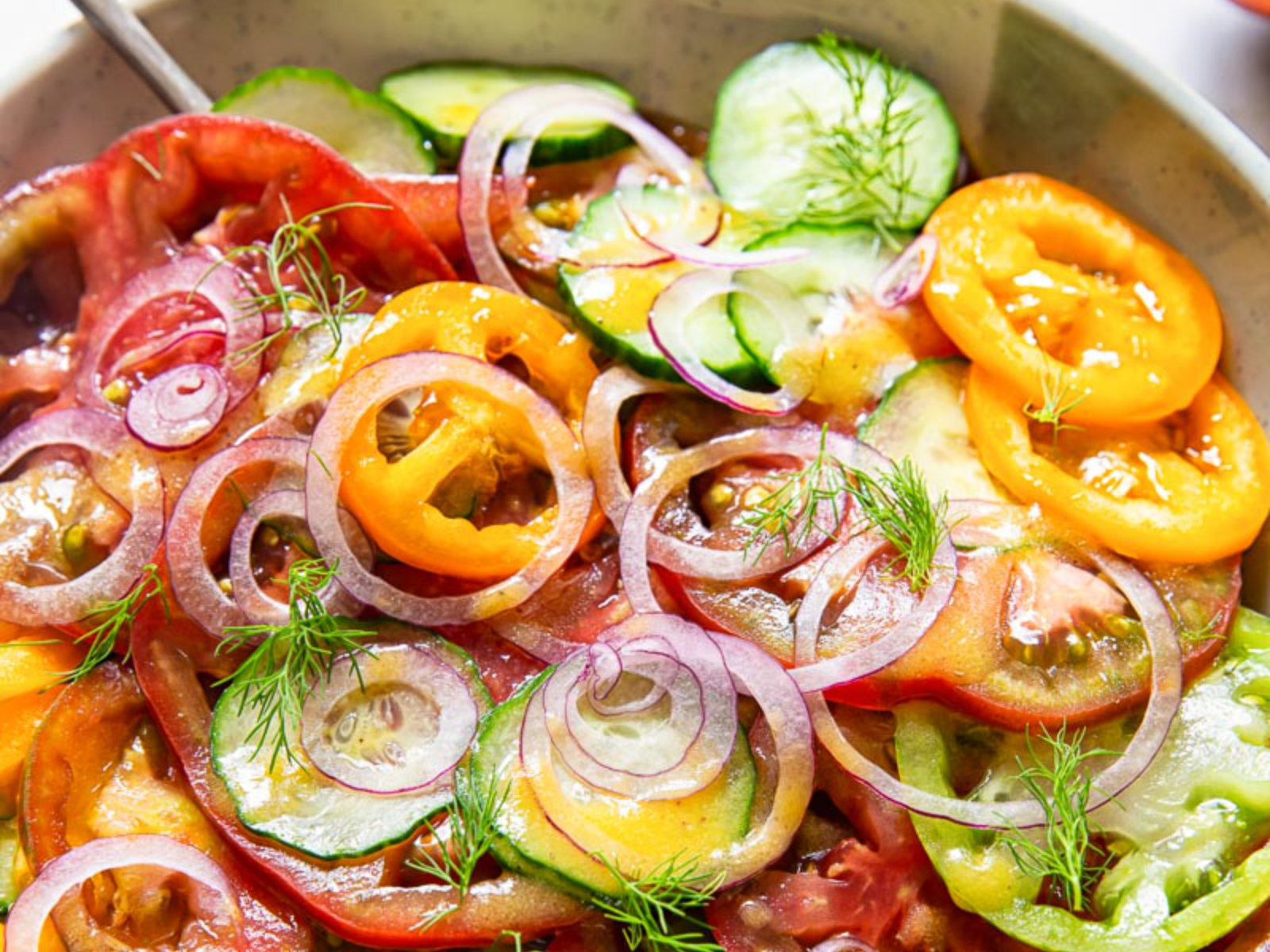 Cucumber and Heirloom Tomato Salad with Red Onions