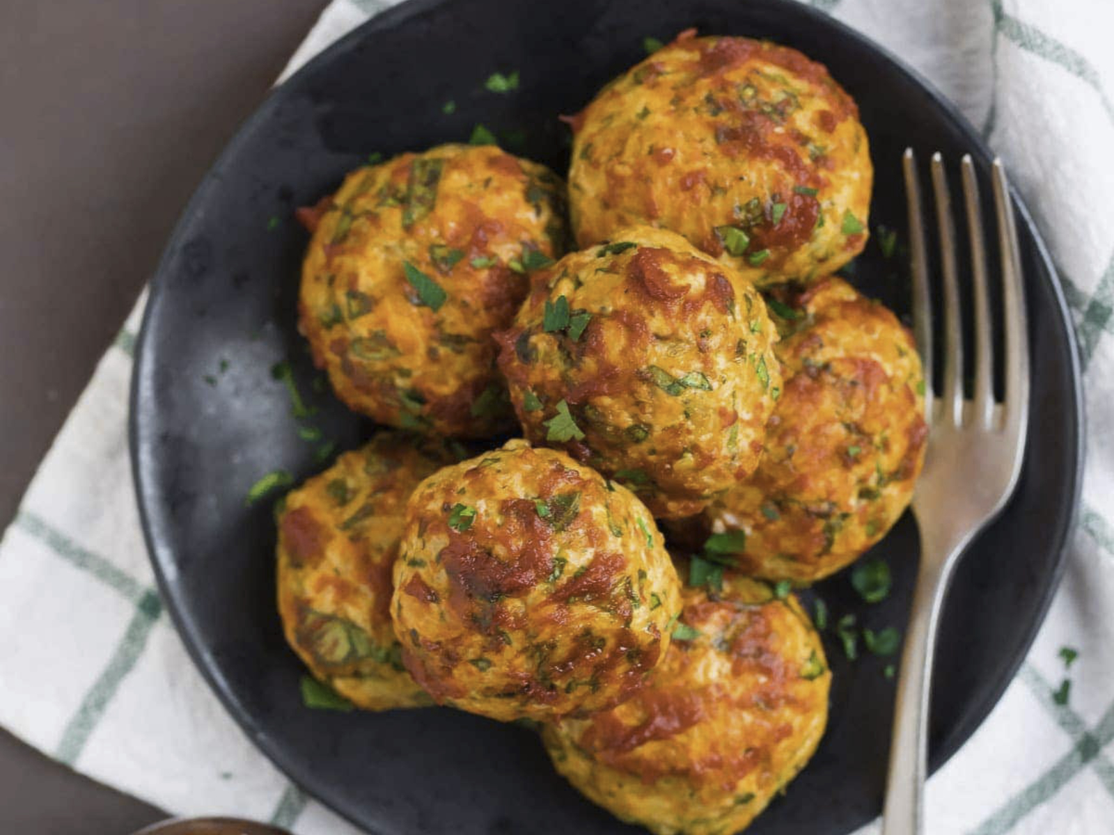 Baked Chicken Meatballs with Spinach