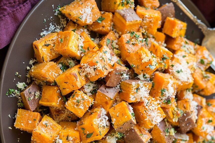 Thanksgiving Sweet Potato Recipes: Roasted Garlic and Herb Sweet Potatoes