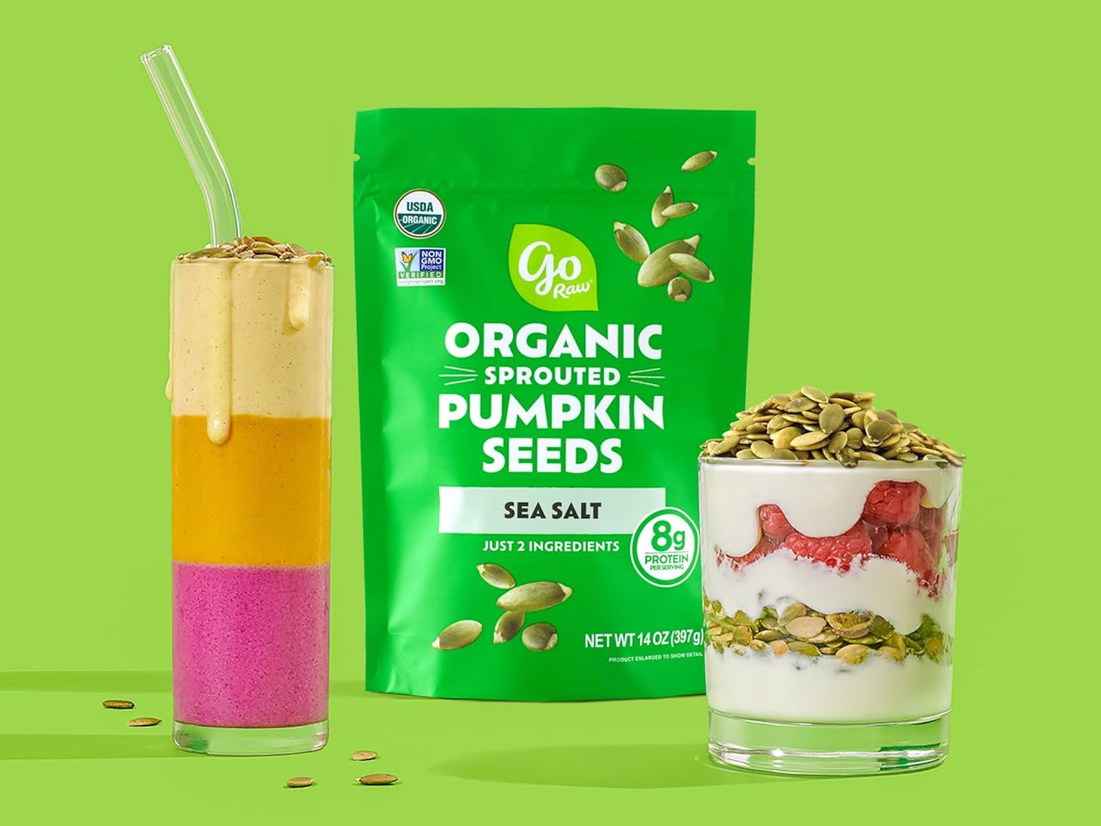 High-protein snacks: Go Raw organic pumpkin seeds