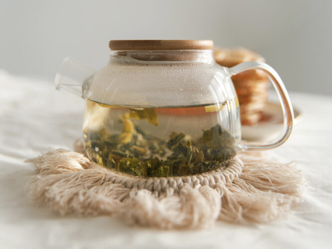 green tea steeping in a pot