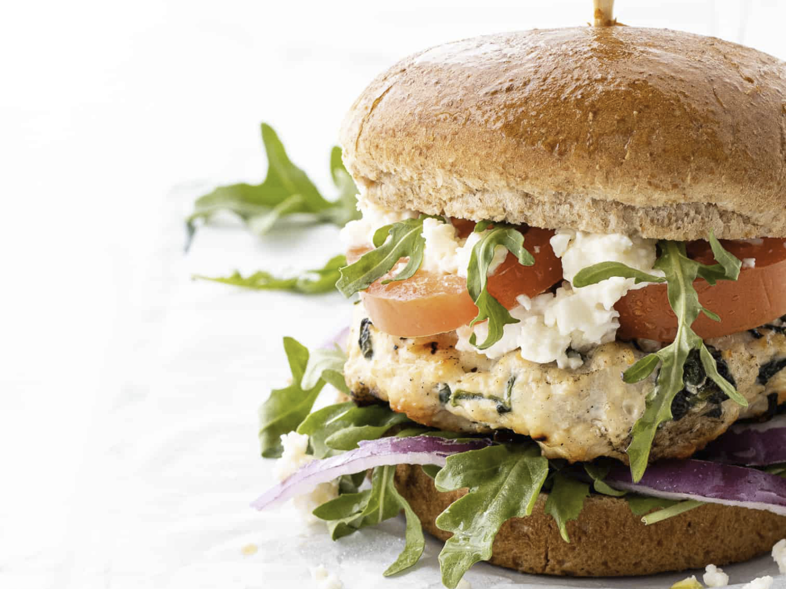 Healthy Ground Chicken Feta Burgers with Spinach