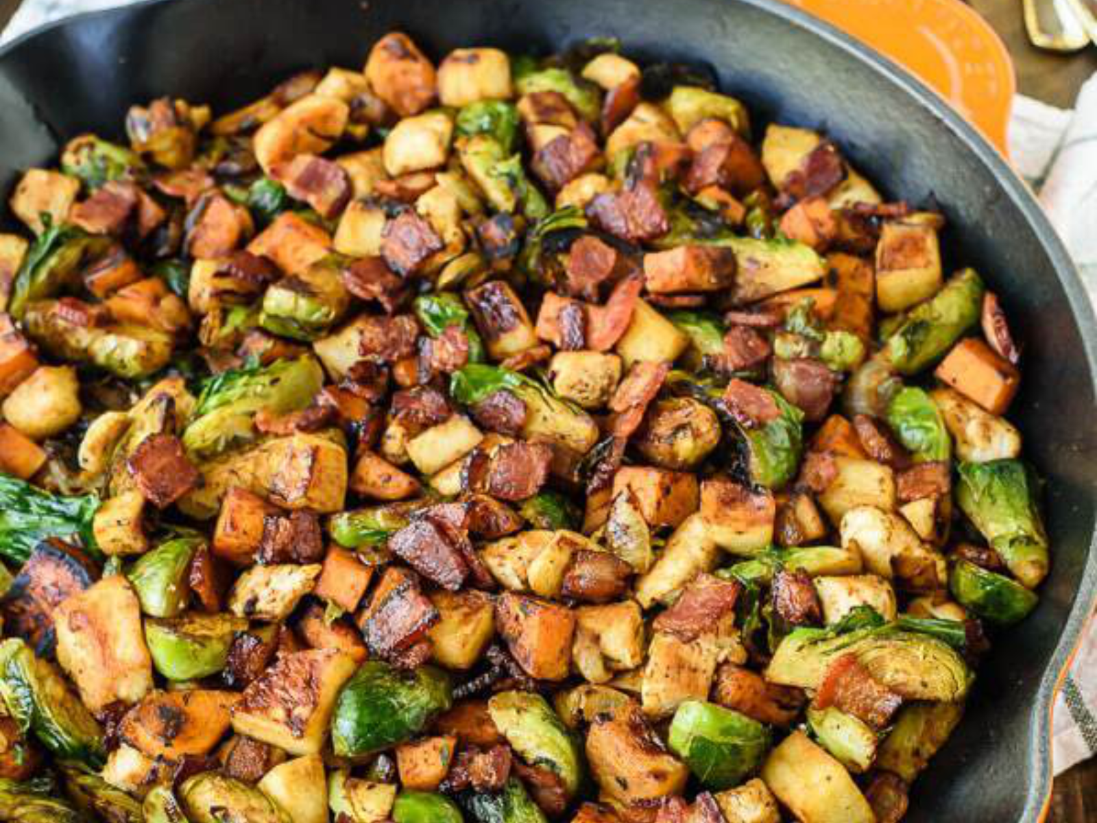 Chicken, Apple, Sweet Potato, and Brussels Sprouts Skillet