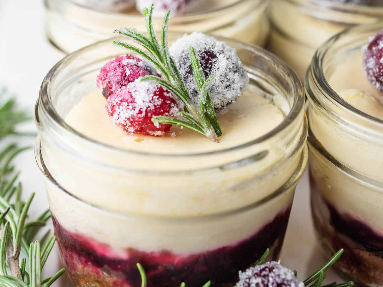 White Chocolate Mini Cheesecakes with Cranberry Swirl