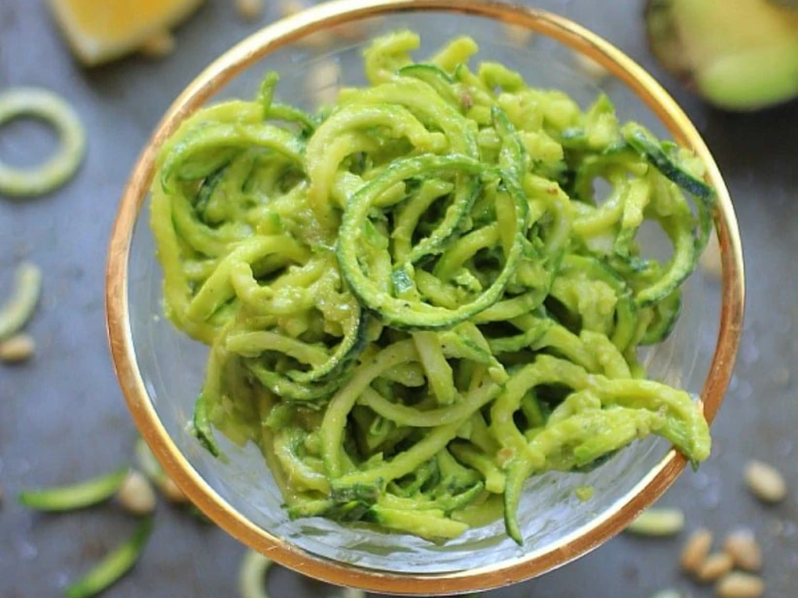 Raw Zucchini Noodles with Lemony Avocado Pesto