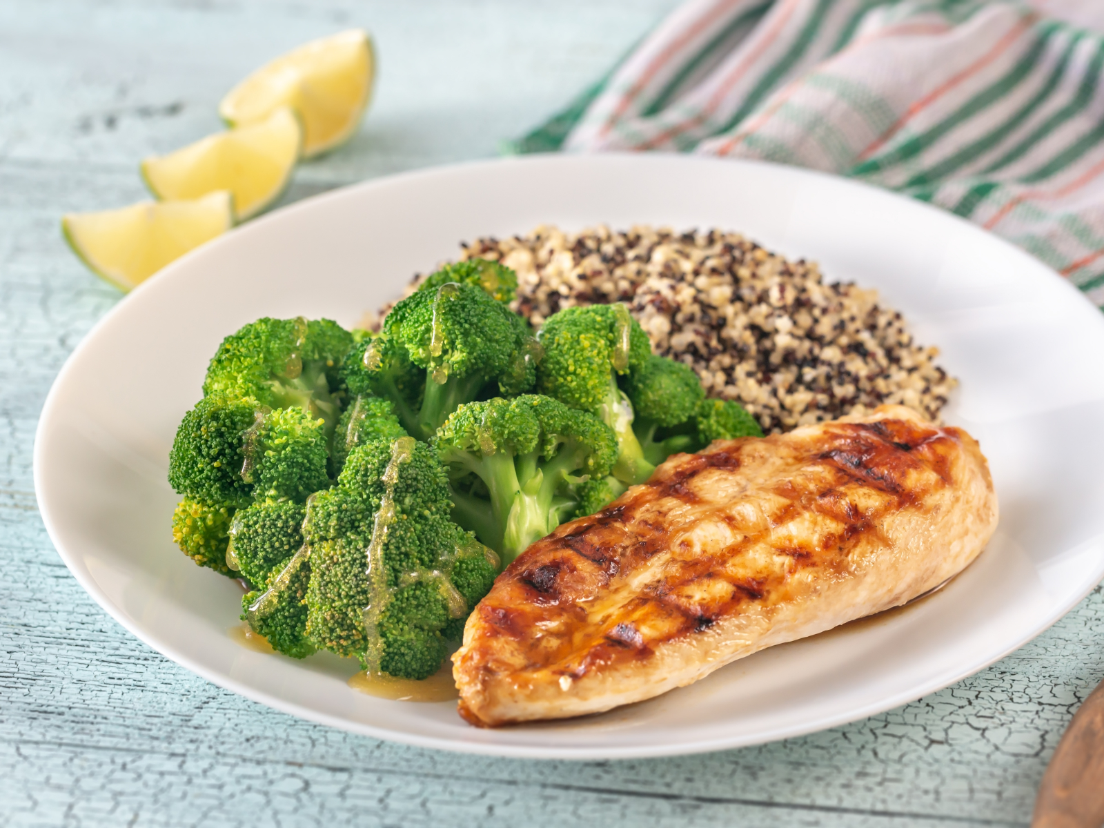 Grilled chicken breast with a side of quinoa and steamed broccoli