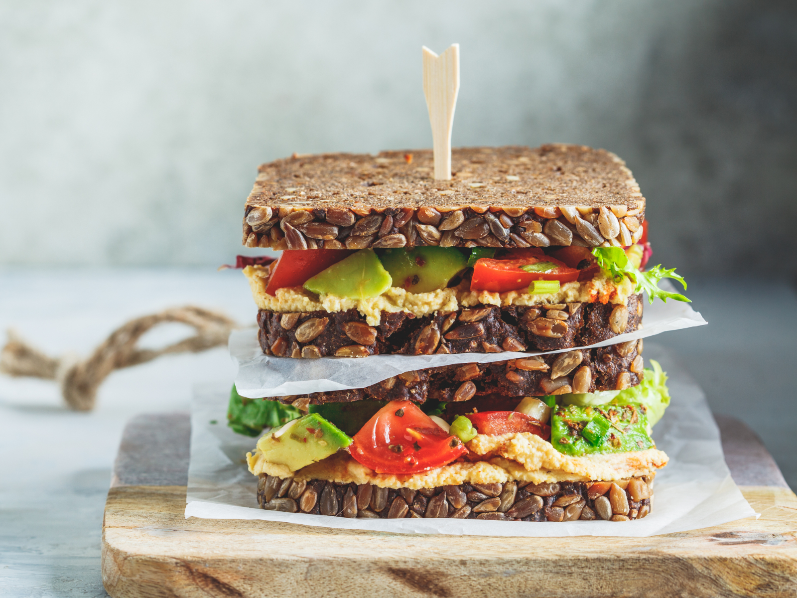 hummus veggie sandwich on seeded bread
