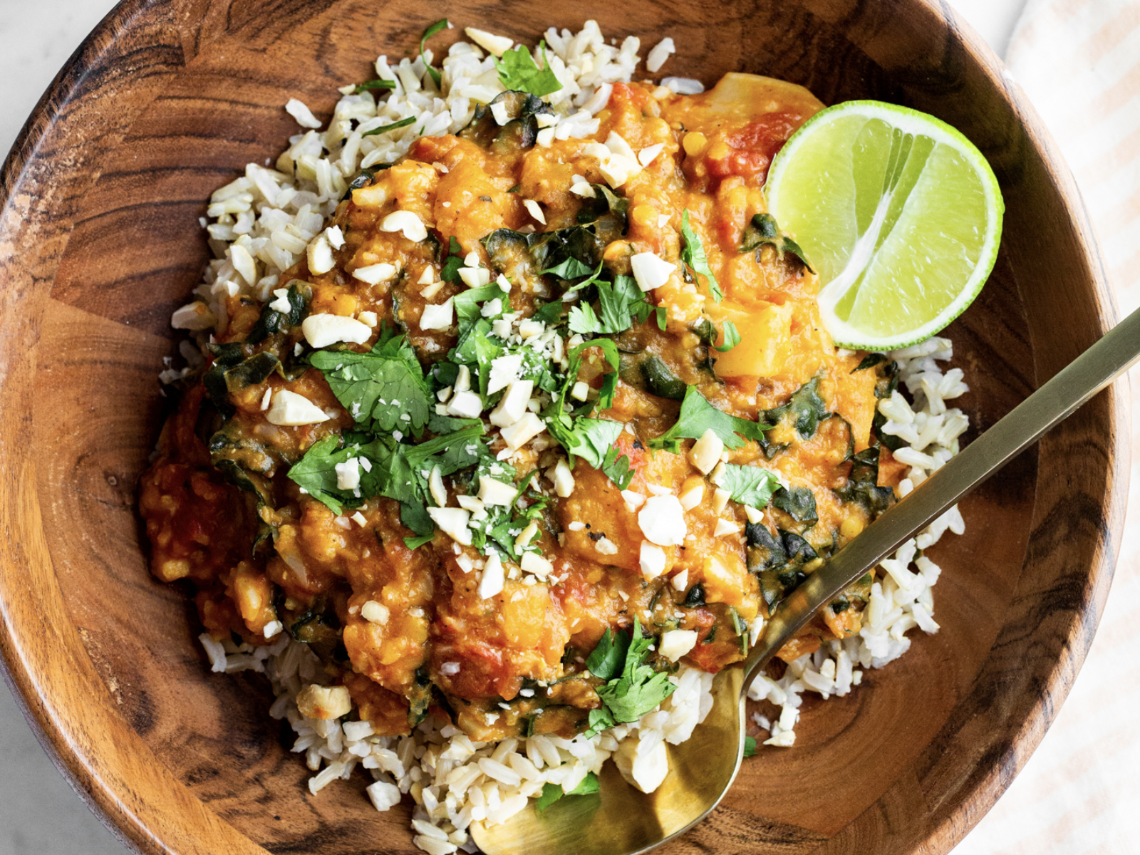 cauliflower curry in a bowl with rice