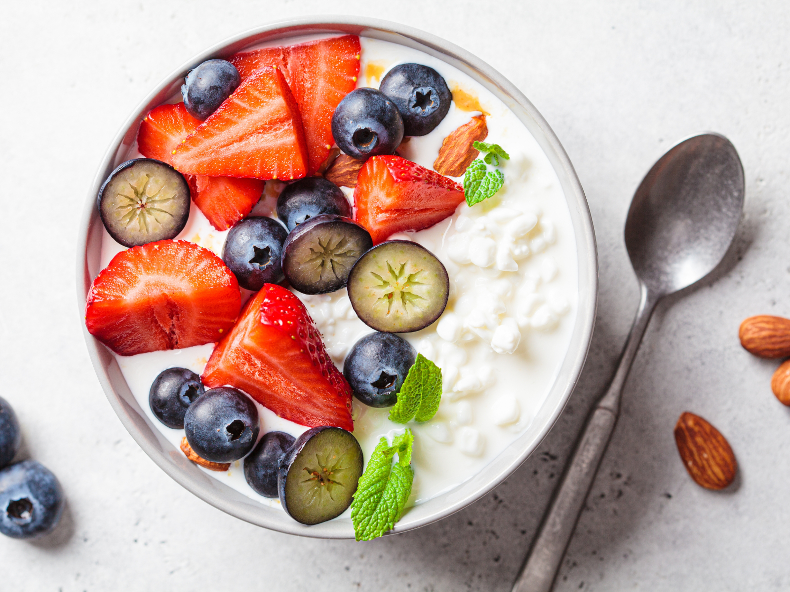 bowl of cottage cheese with fresh fruit