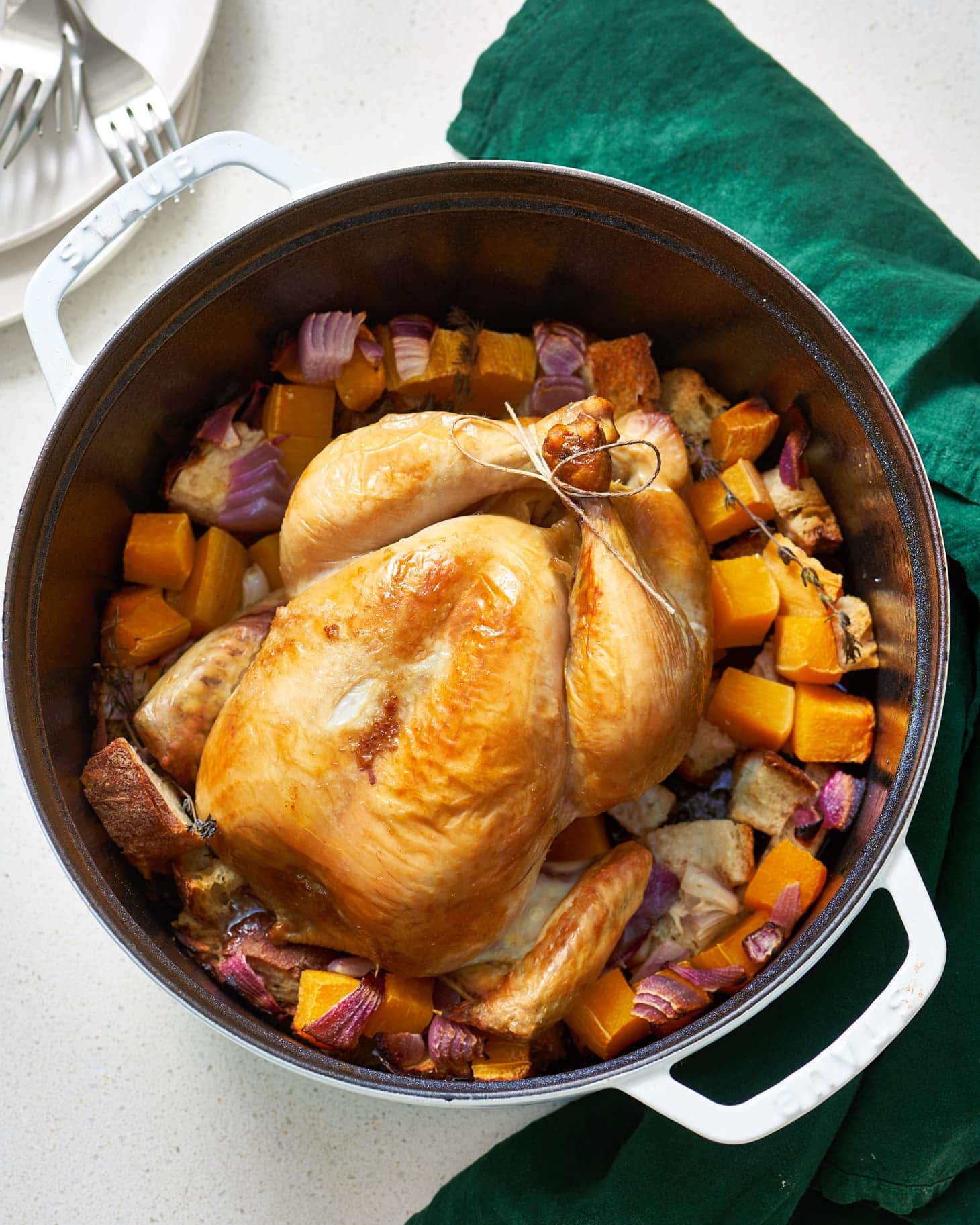 Dutch oven whole roasted chicken