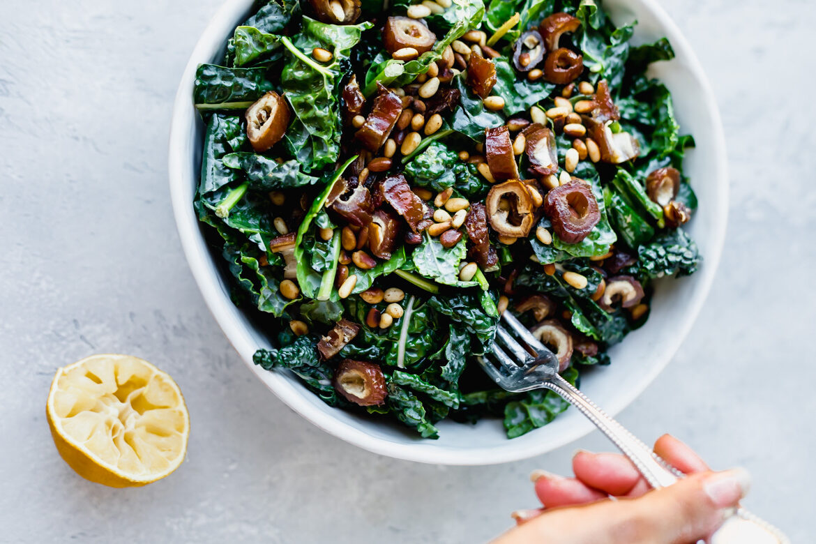 Kale Salad with Dates and Pine Nuts 